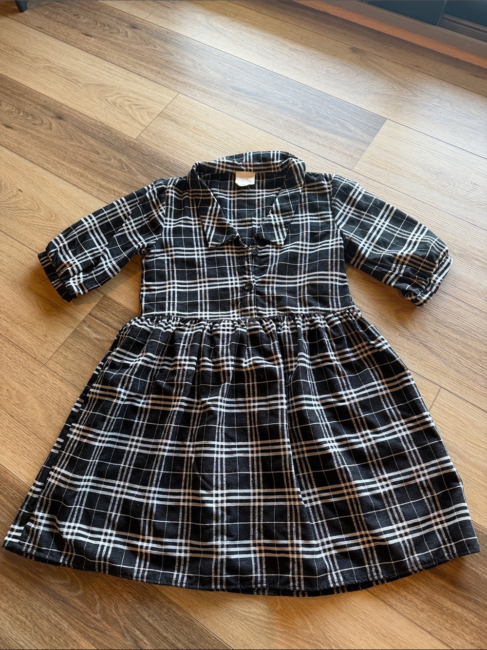 Women’s Black & White Plaid Dress - Classic Collared Style